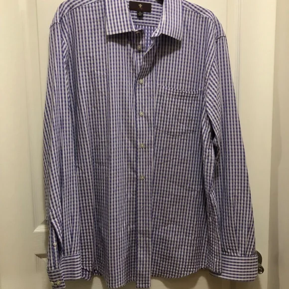 Men’s XL Toscano lavender white check button front shirt 100% cottpn - Picture 2 of 7